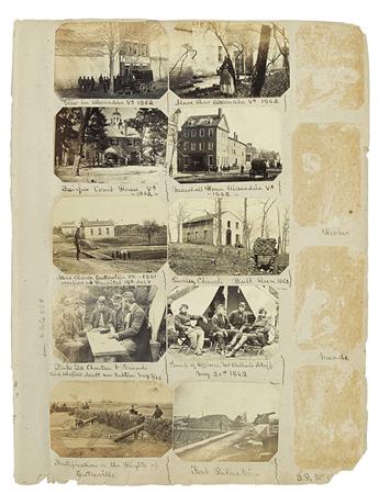 (MILITARY--CIVIL WAR.) PHOTOGRAPHY BY ALEXANDER GARDNER AND MATHEW BRADY. Sheet with ten albumen carte-de-visite photographs of war sce